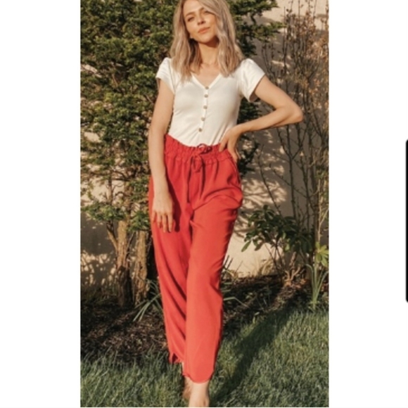 Zara Pants - Zara TRF Collection Rust Orange Paperbag Waist Pull On Pants Size XS